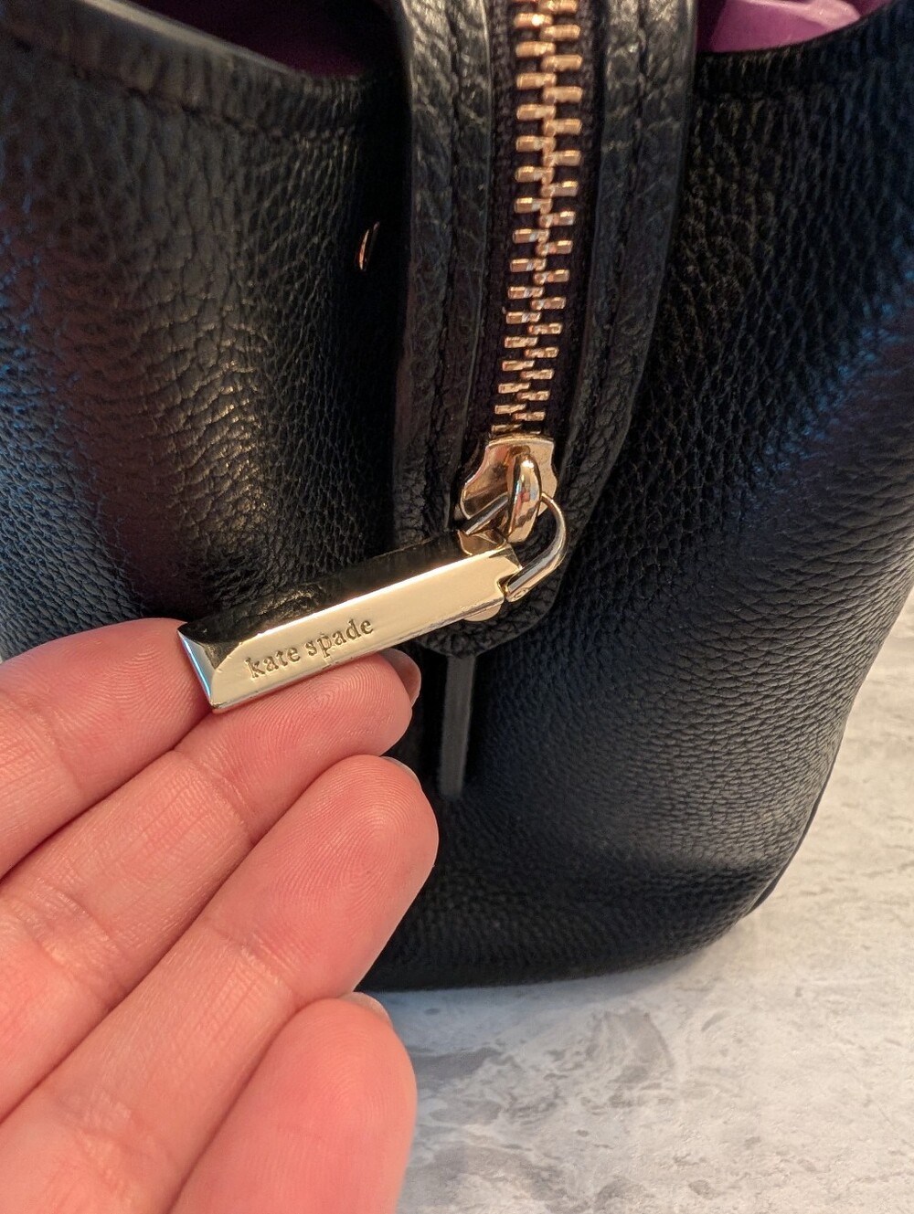 kate spade Black Pebbled Leather Satchel with Pink Interior - Picture 3 of 3